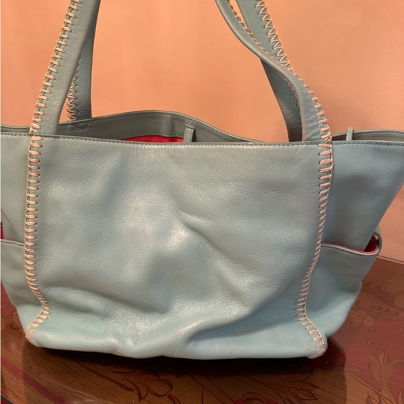 Price Drop: Gorgeous Vintage, NEVER USED Top Quality Turquoise Leather Satchel - Picture 4 of 8